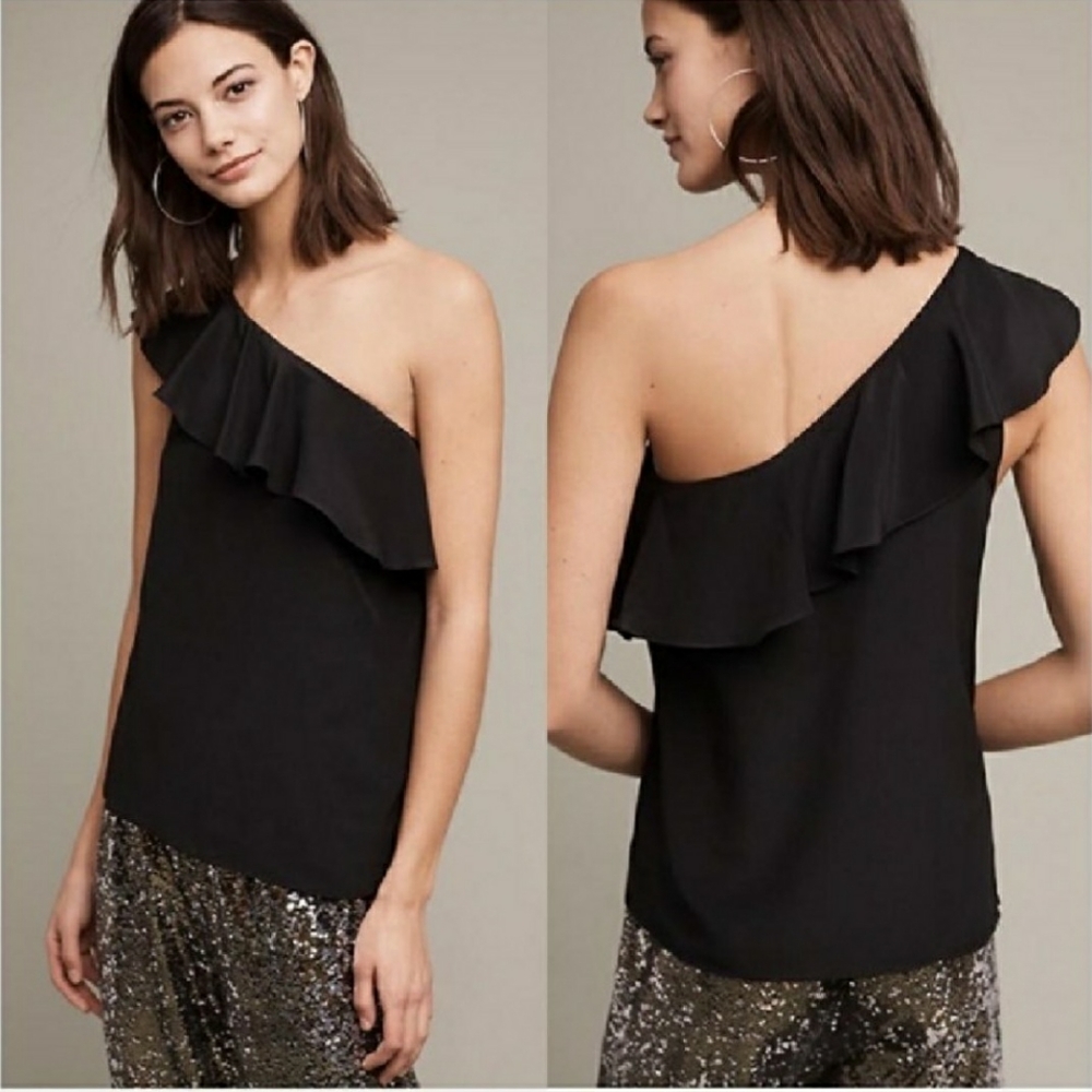 MAEVE| Silk One Shoulder Ruffle Top 